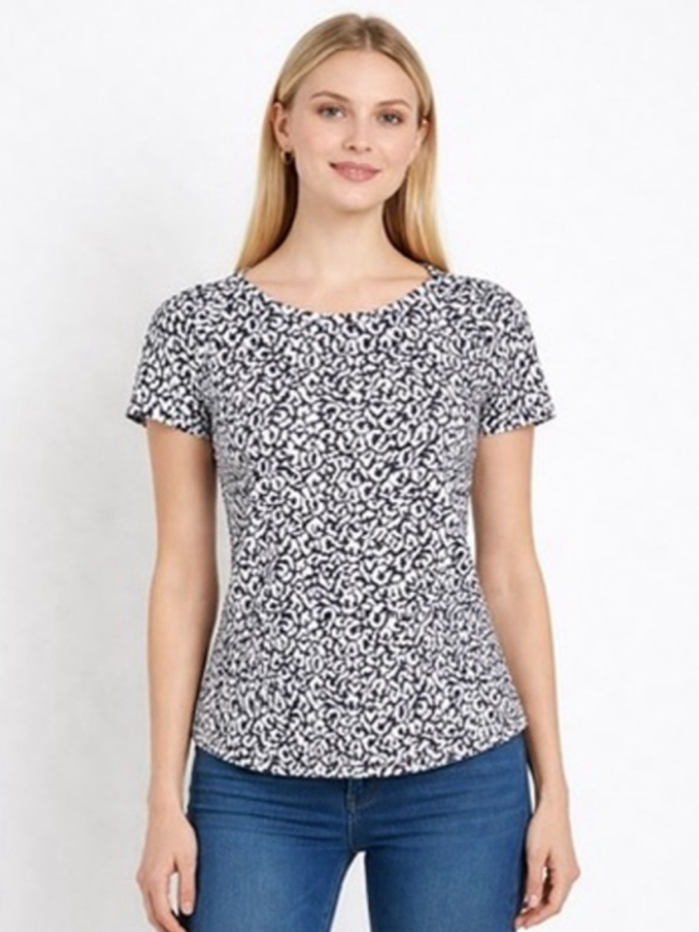 Anthropologie Postmark Black and White Jacquard Print Textured Fabric T-Shirt XS